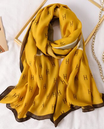 Yellow with Gray Viscose Printed Luxury Scarf