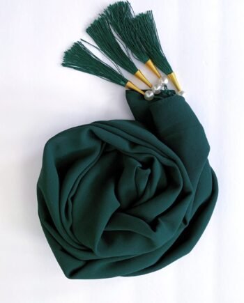 Chiffon Arabic style Forest Green Scarf with Silk Tassels and Pearls