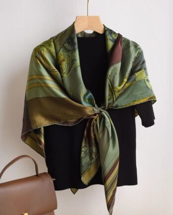 Moss Green Abstract Silk Square Scarf