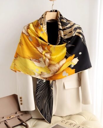Golden Magnolia Silk Square Scarf