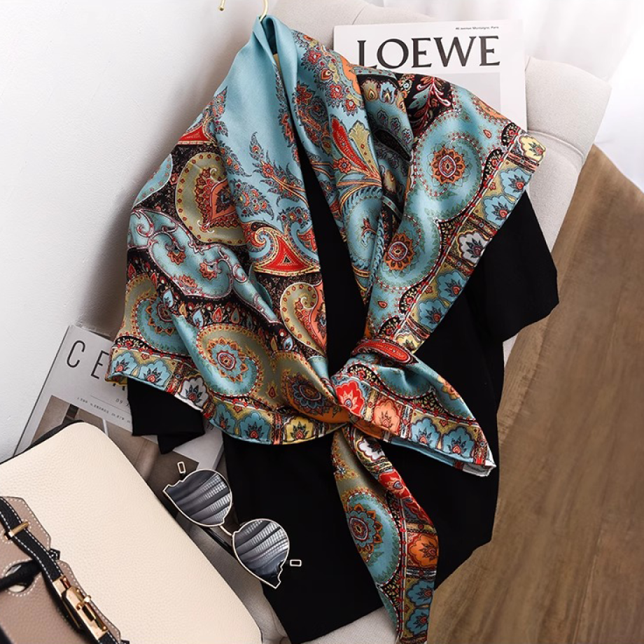 Antique Blue Silk Square Scarf
